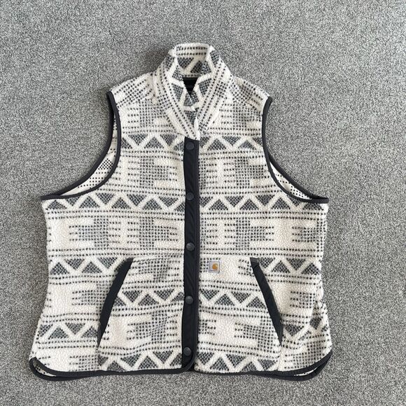 Carhartt Fleece Vest Women's Snap Front OV4995-W White Gray Aztec Size 2X - Picture 1 of 11